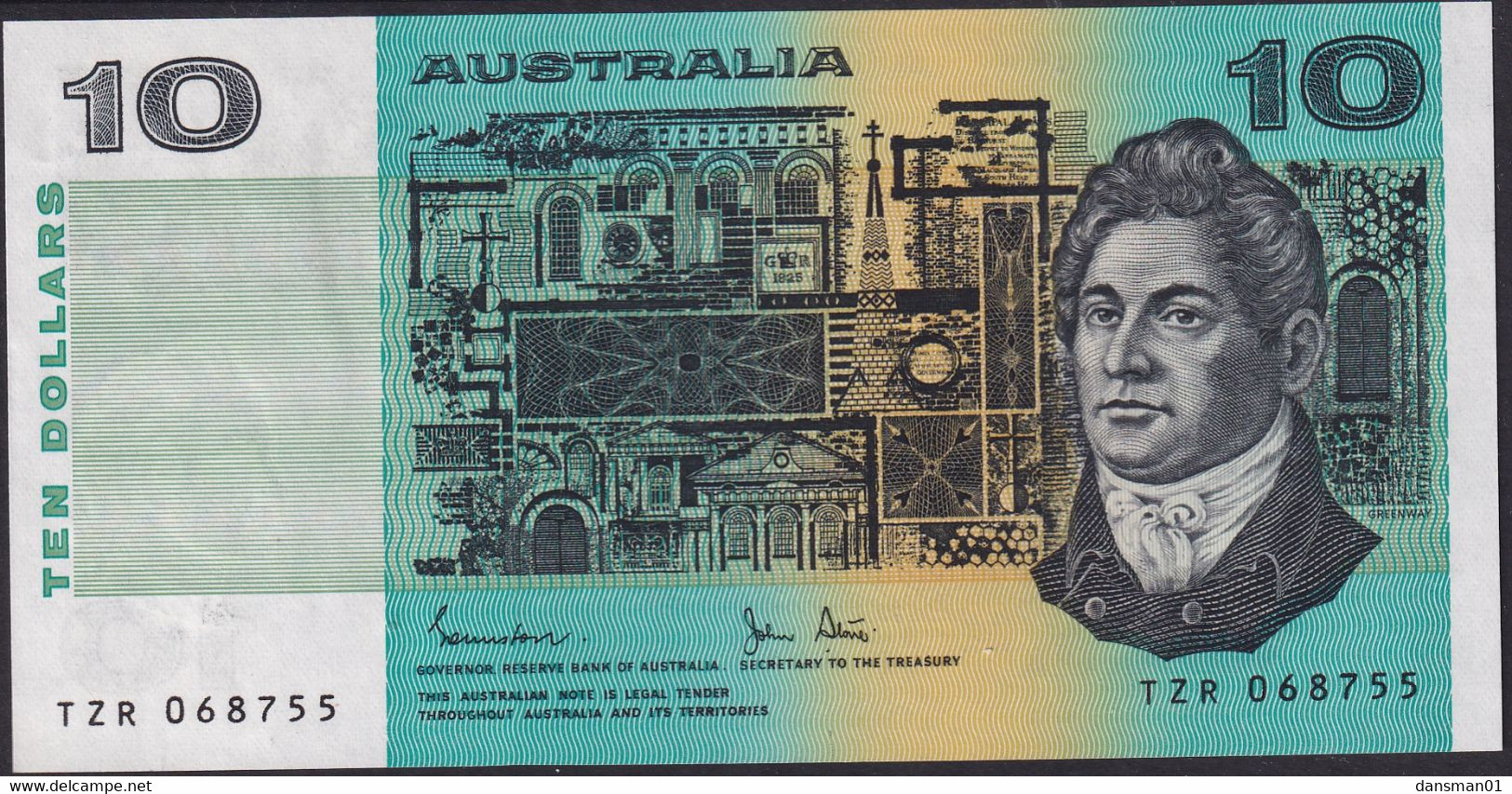 AUSTRALIA 1983 $10 Banknote Johnstone/Stone Almost Uncirculated TZR068755 - 1974-94 Australia Reserve Bank (papier)