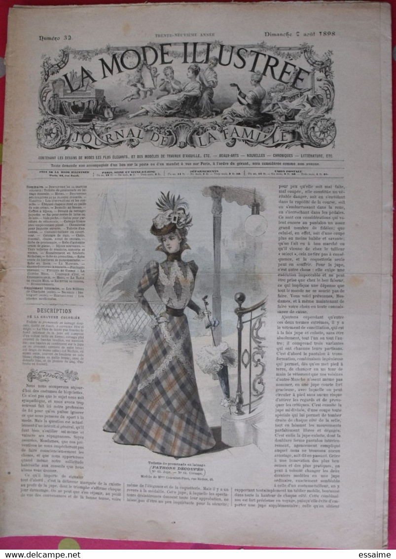 4 revues la mode illustrée, journal de la famille.  n° 32,33,34,35 de 1898. couverture en couleur. jolies gravures