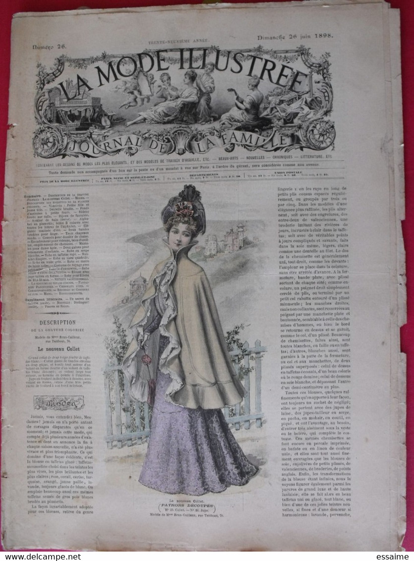 4 revues la mode illustrée, journal de la famille.  n° 23,25,26,27 de 1898. couverture en couleur. jolies gravures
