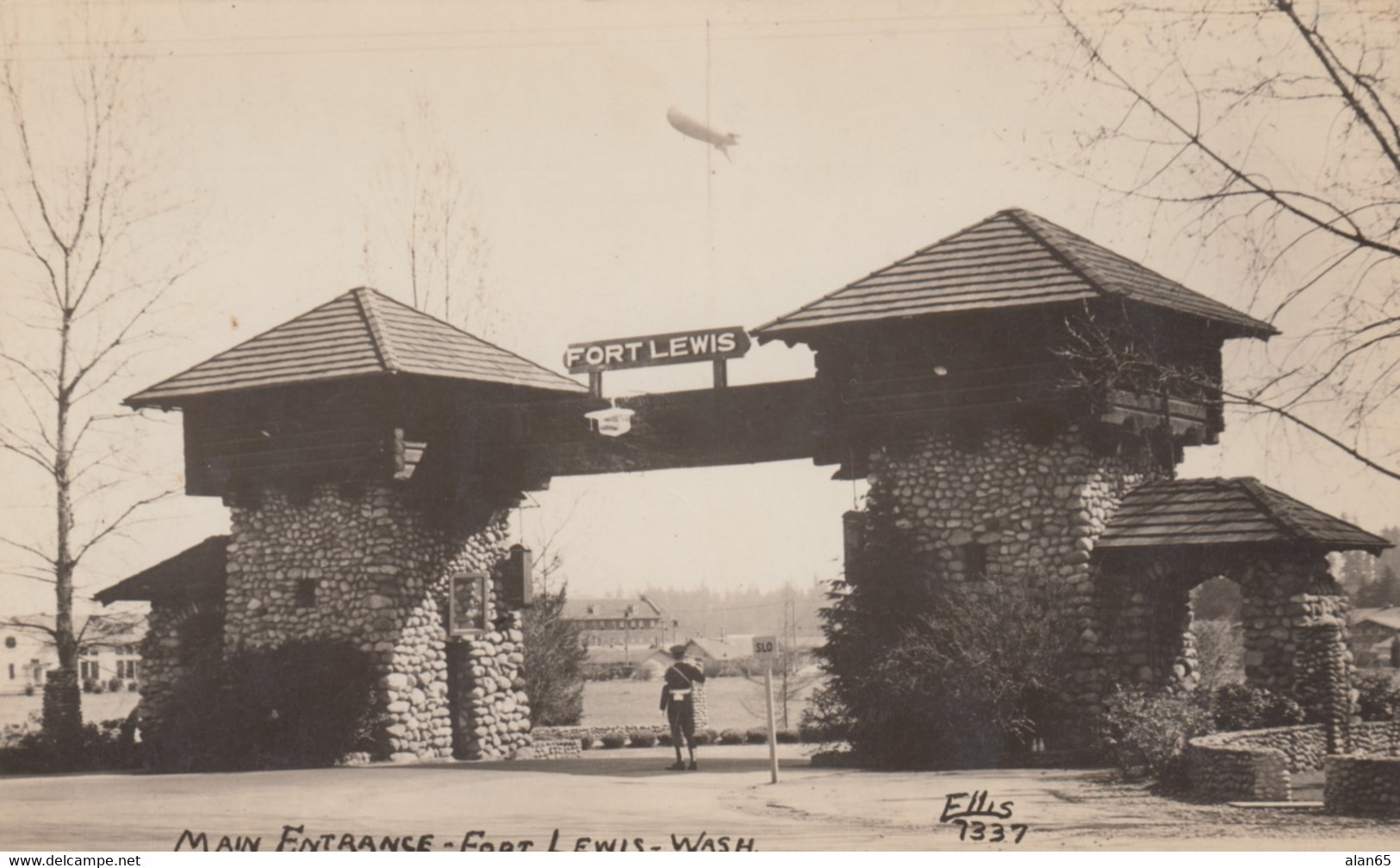 Tacoma Washington, Fort Lewis Main Entrance Gate, C1940s Vintage Ellis #7337 Real Photo Postcard - Tacoma