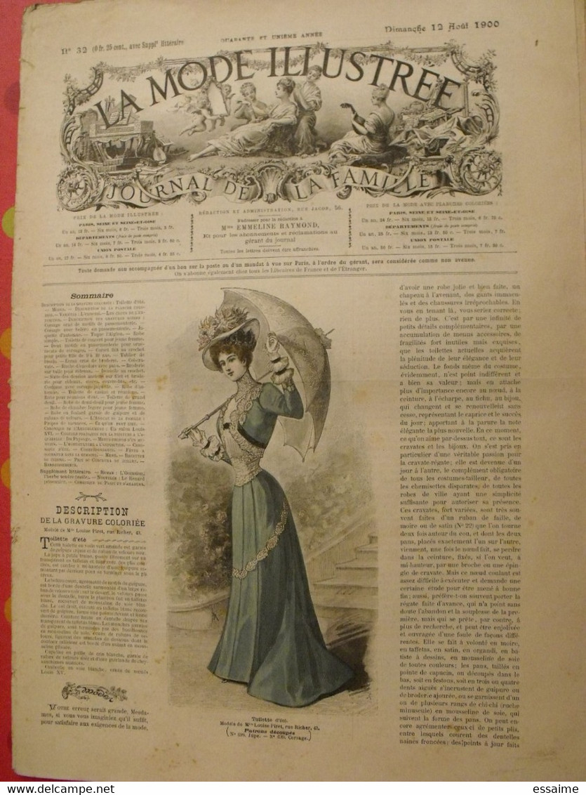 4 revues la mode illustrée, journal de la famille.  n° 29,30,32,33 de 1900. couverture en couleur. jolies gravures