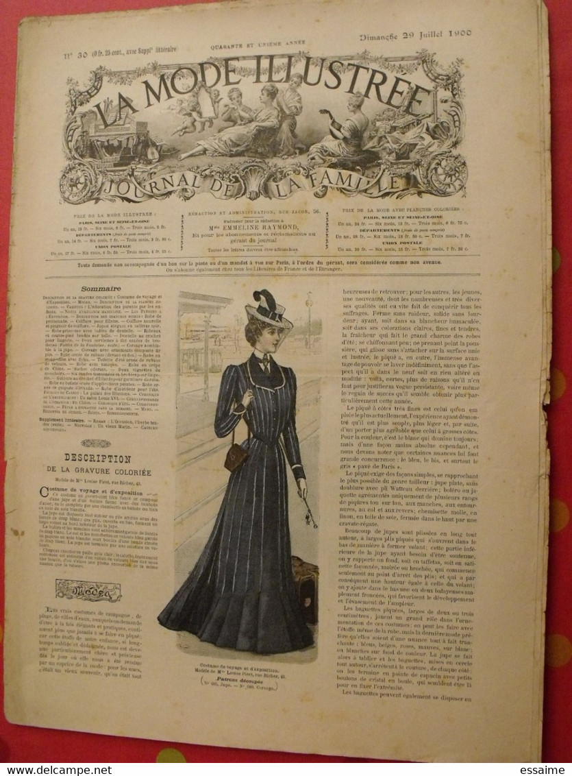 4 revues la mode illustrée, journal de la famille.  n° 29,30,32,33 de 1900. couverture en couleur. jolies gravures