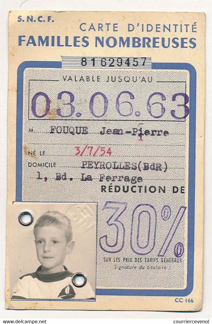 SNCF - 4 Cartes D'identité "Familles Nombreuses" - Réduction De 30% - Marseille Saint Charles - 1960 - Autres & Non Classés