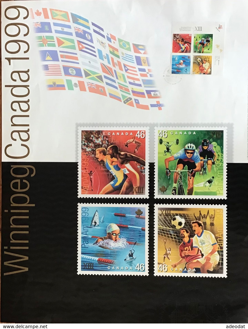 CANADA 1999 PAN AMERICAN GAMES SCOTT CORNER BLOCK 1804a ON POSTER 44X56cm - Jahressätze Der Kanad. Post