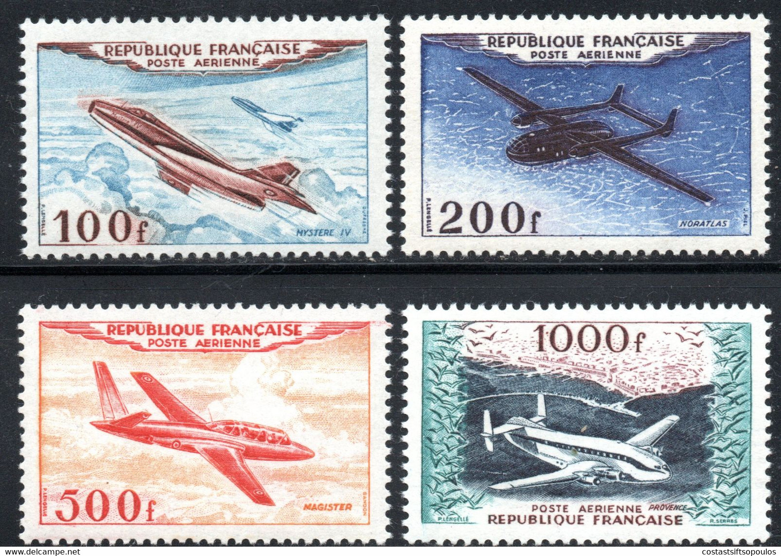 158.FRANCE.1954 AIRPLAINES #30-33,MNH - Autres & Non Classés
