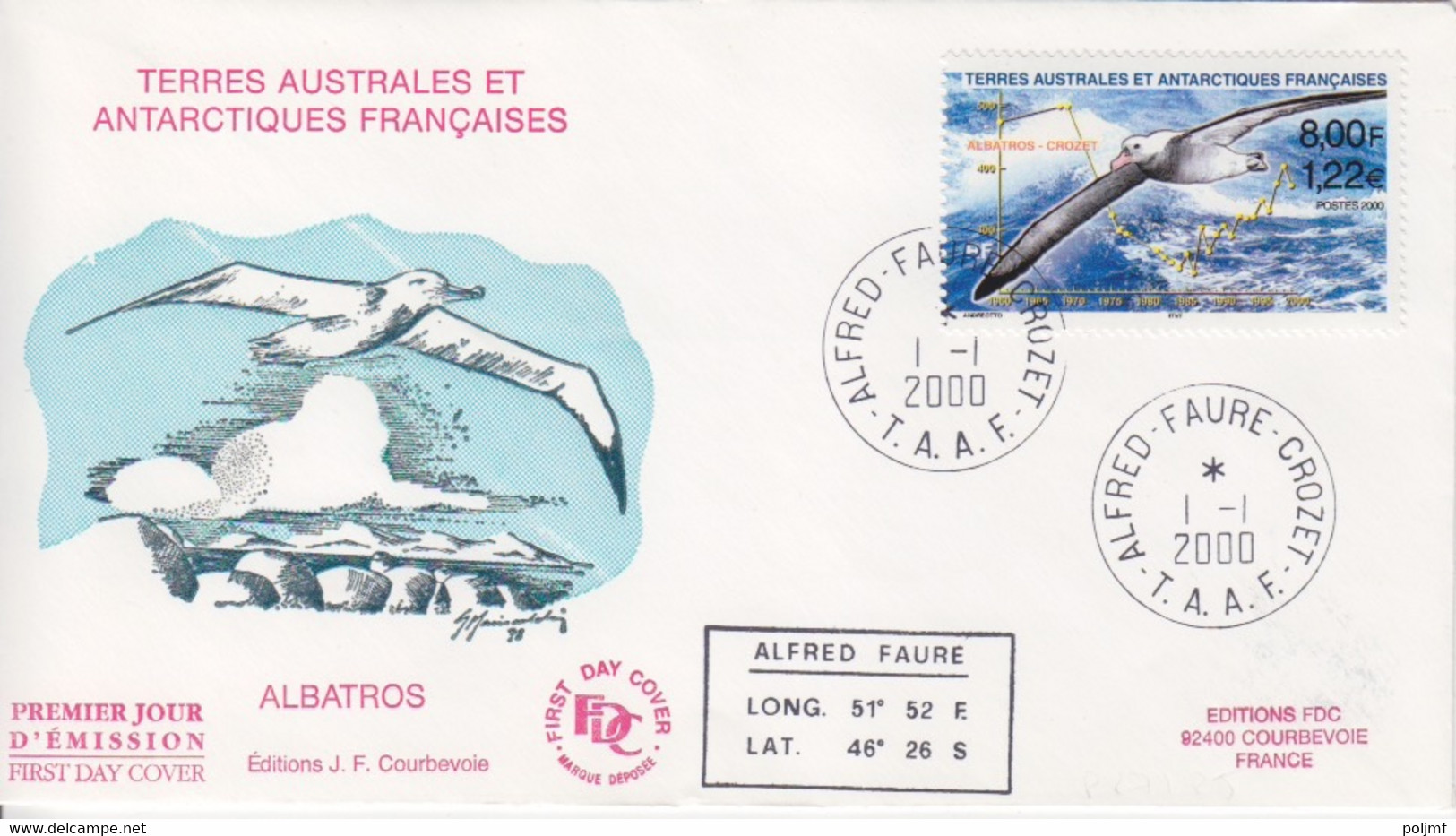 Crozet, 1/1/00 N° 271 (Albatros, Crozet Et Graphique) Premier Jour Sur FDC - Andere & Zonder Classificatie