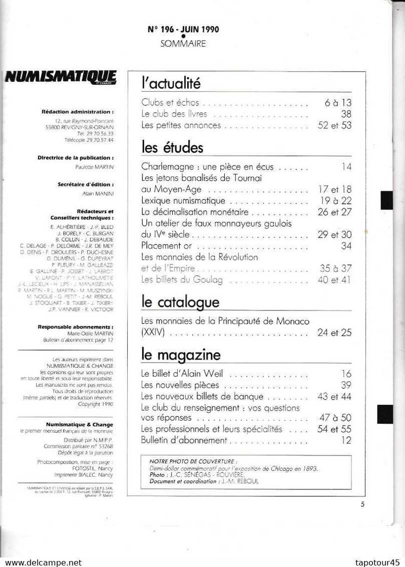 C 21/Revues > Numismatique 50 à 60 Pages A4 1990  (frais & Port 5 € 32 Pour La France) - French