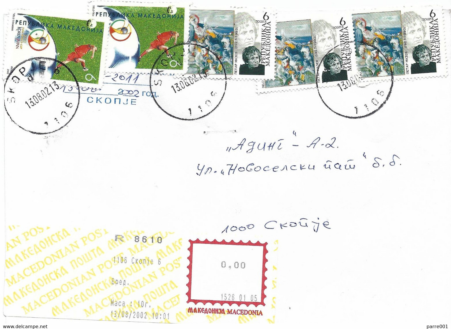 Macedonia 2002 Skopje World Cup Football Korea Japan Painting Registered Cover - 2002 – Südkorea / Japan