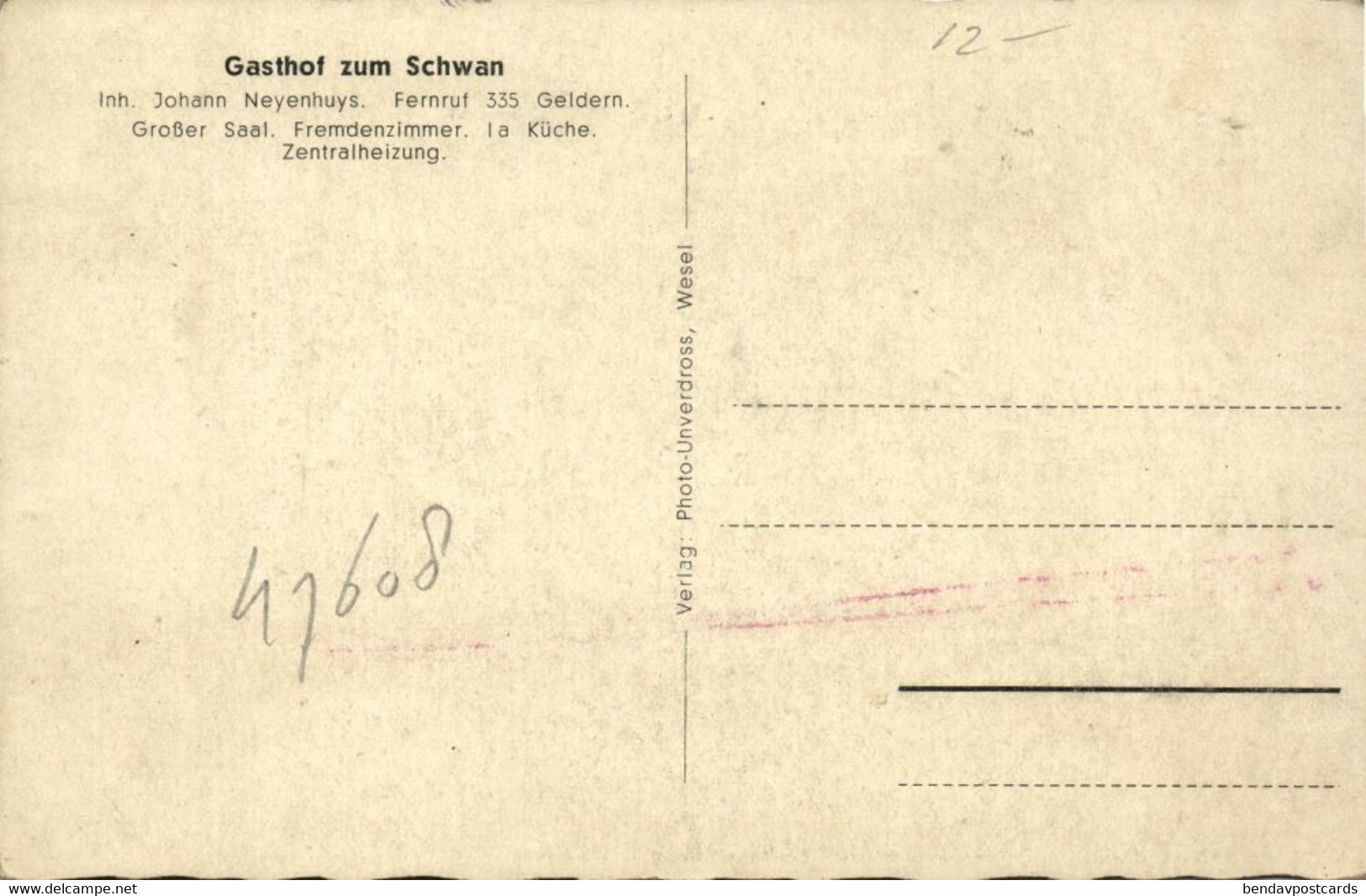 GELDERN, Gasthof Zum Schwan, Inh. Johann Neyenhuys (1930s) AK - Geldern