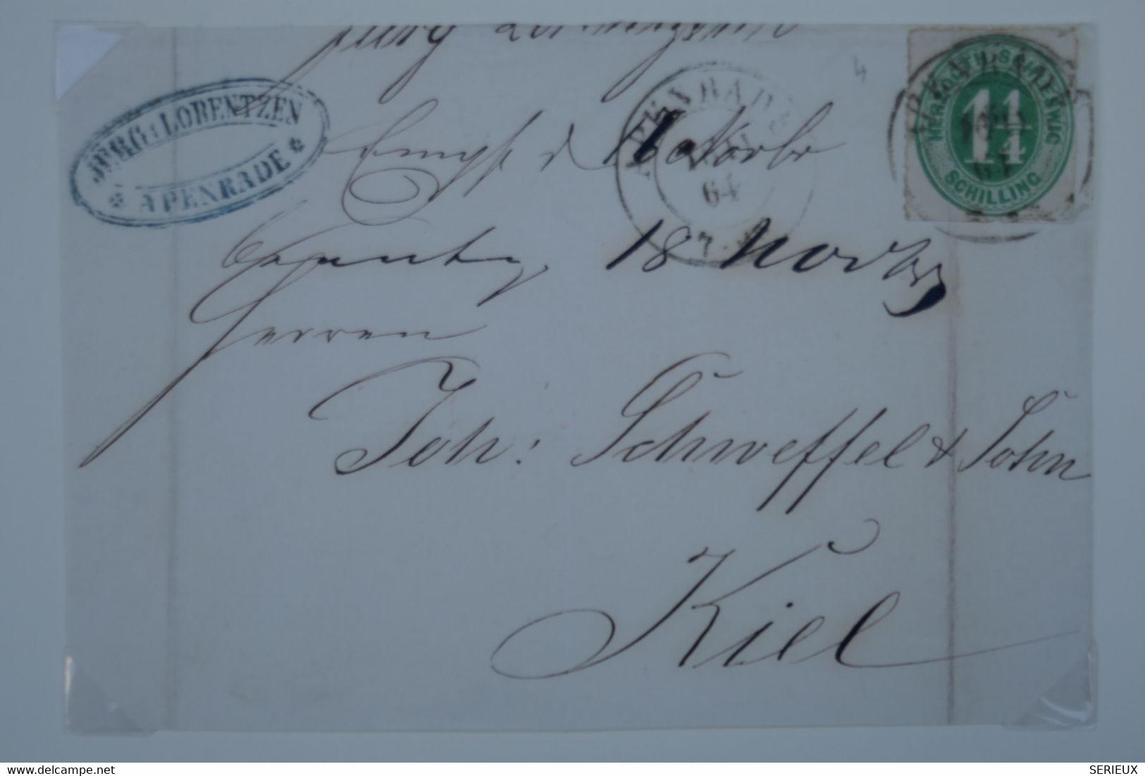 C SCHLESWIG ALLEMAGNE RARE BELLE LETTRE DEVANT 1864 POUR KIEL+ AFFRANCH. INTERESSANT - Schleswig-Holstein