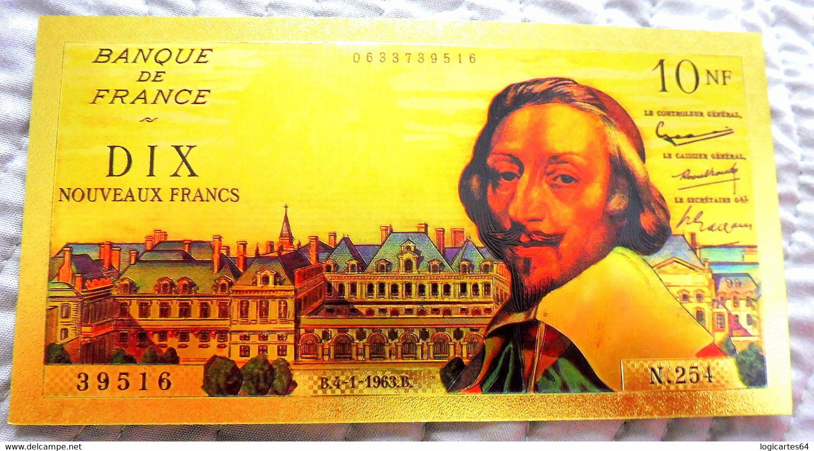 ★  BILLET POLYMER " OR " AVEC COULEURS DU 10 NOUVEAUX FRANCS RICHELIEU ★ - 10 NF 1959-1963 ''Richelieu''