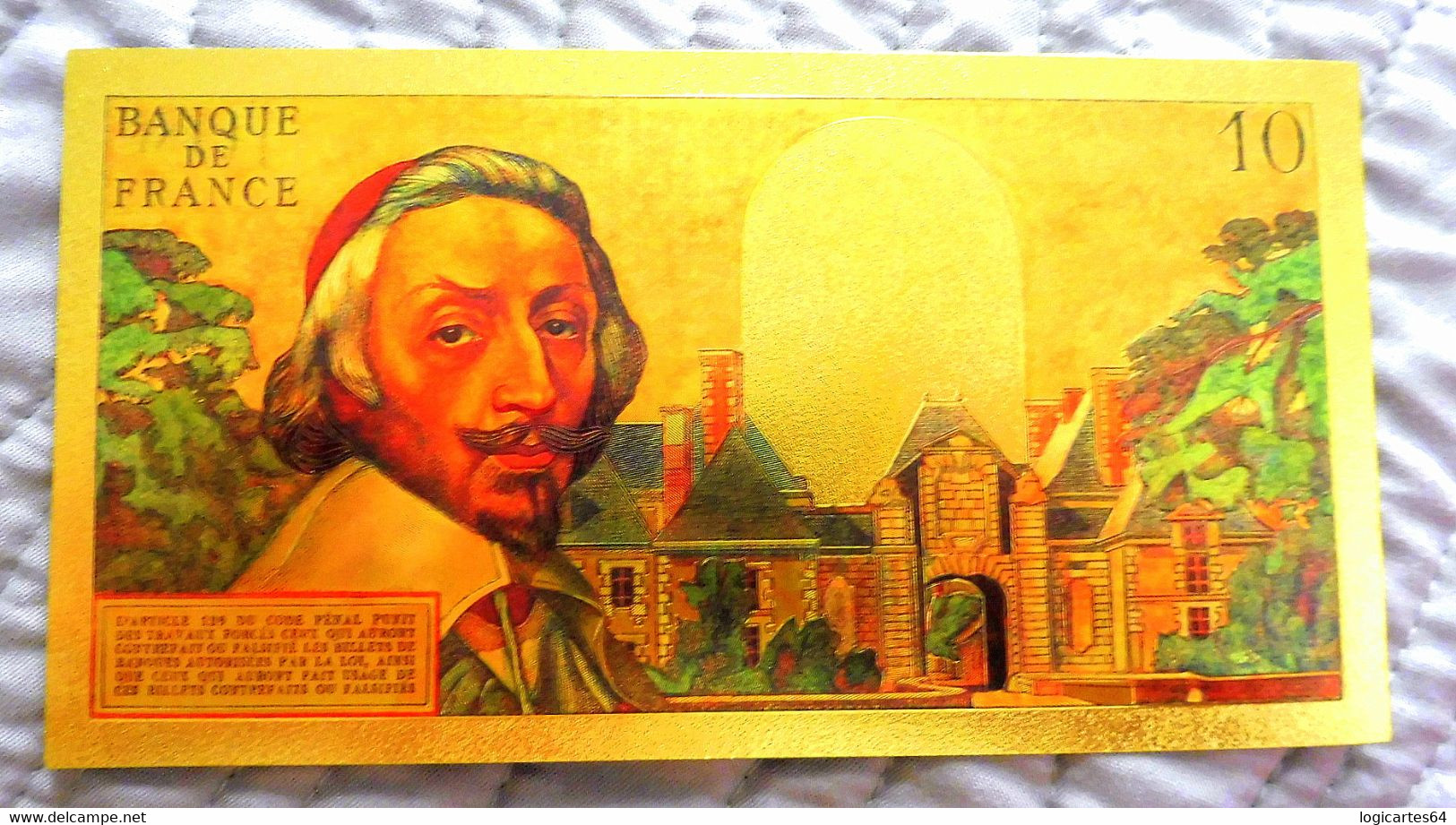 ★  BILLET POLYMER " OR " AVEC COULEURS DU 10 NOUVEAUX FRANCS RICHELIEU ★ - 10 NF 1959-1963 ''Richelieu''