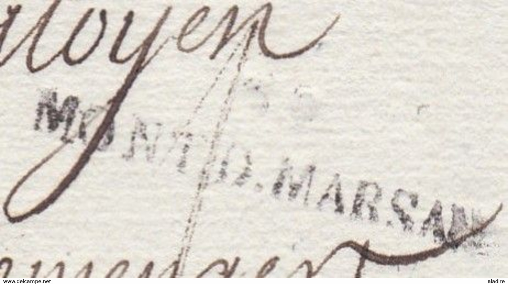 1798 - Marque Postale 39 MONT D.MARSAN 36 X 3 Mm Sur Enveloppe Pliée De Mont De Marsan Vers Mugron, Landes - 1701-1800: Vorläufer XVIII