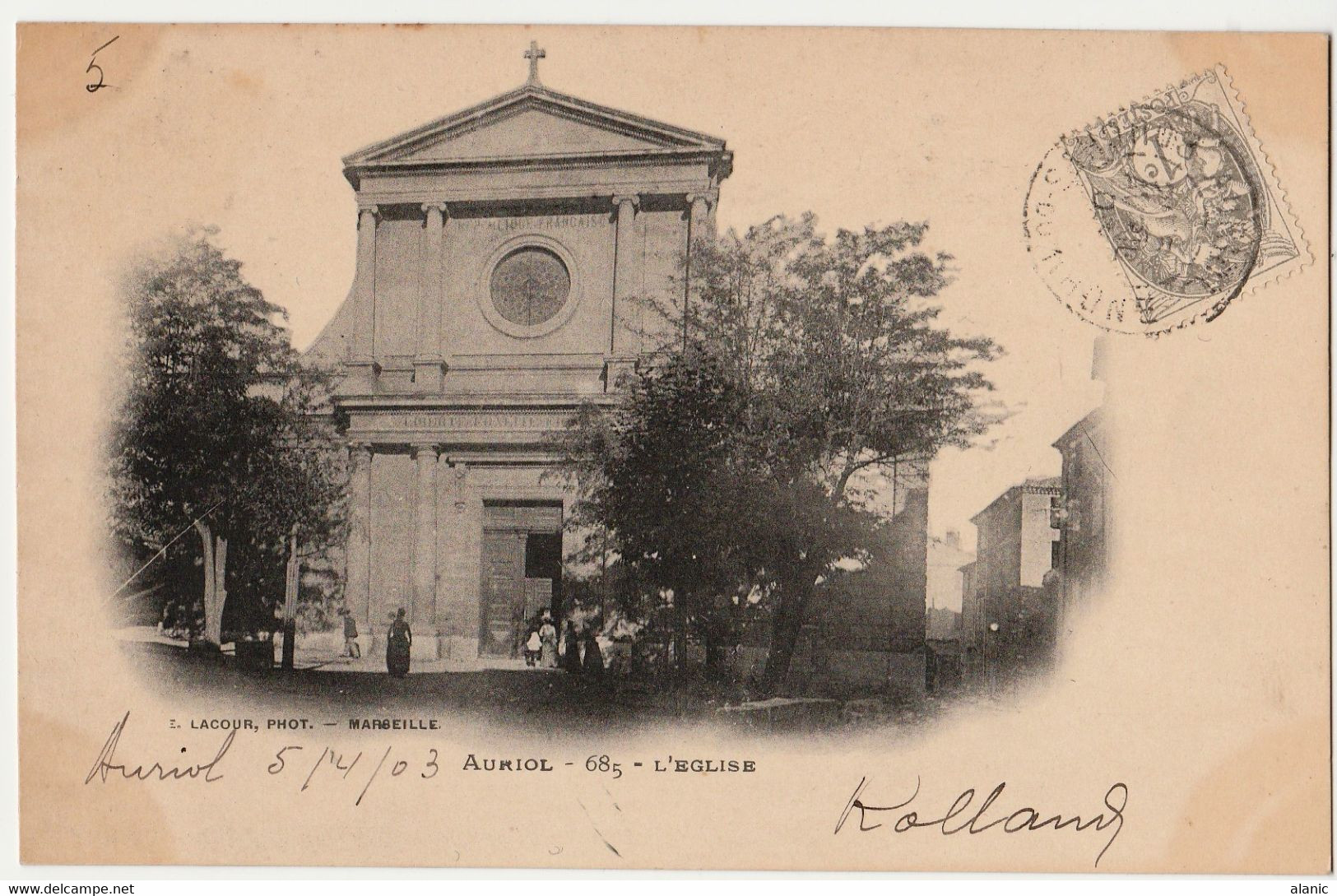 [13] Bouches-du-Rhône-685- Auriol L'EGLISE-Précurseur -Animée- Circulée 05/04/1903 (N°107) - Auriol