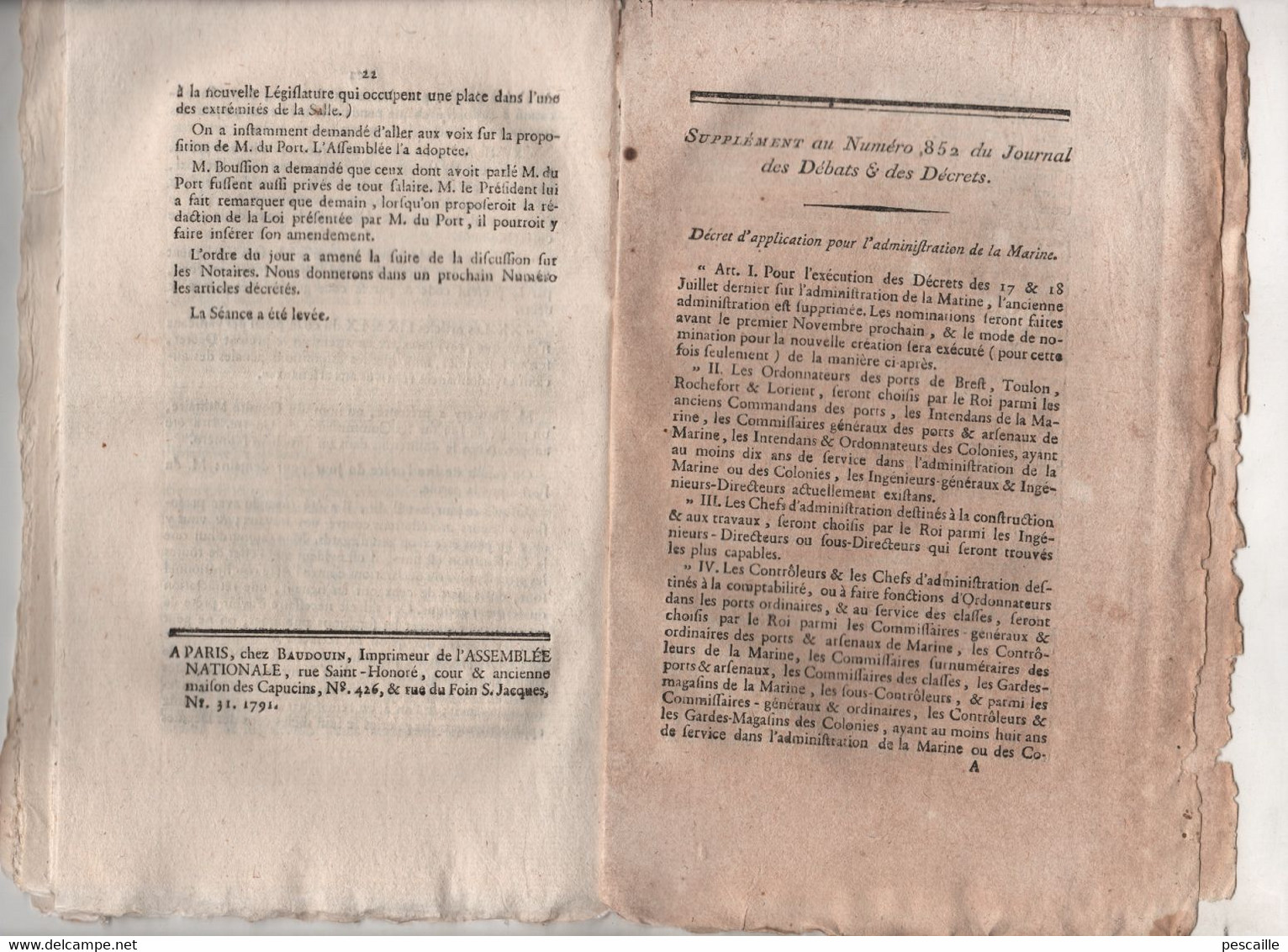 REVOLUTION FRANCAISE JOURNAL DES DEBATS 20 09 1791 - GARDE NATIONALE JAUGE - COUR MARTIALE MARITIME - MARINE - Newspapers - Before 1800