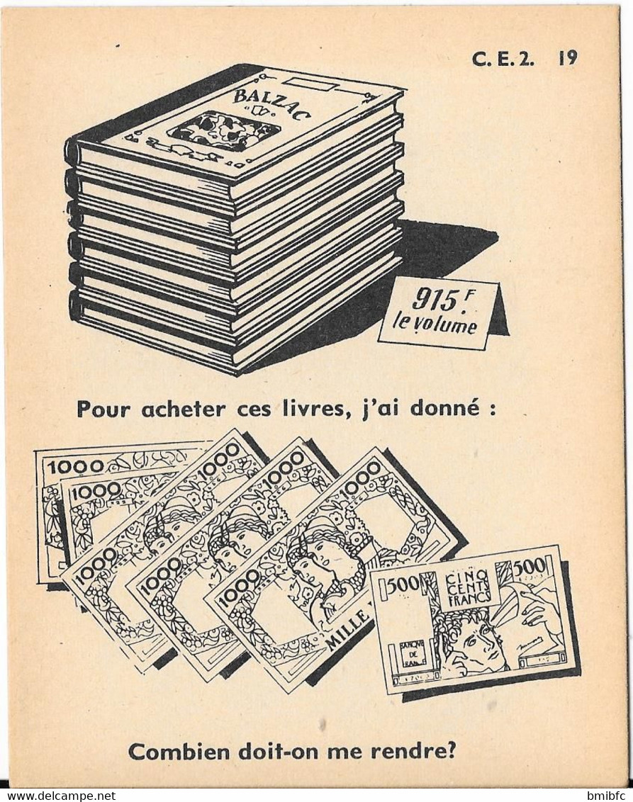 Fiche Cartonnée Thème Mathématiques - Calcul - C.E.2 -  Combien Doit-on Me Rendre ? - Learning Cards