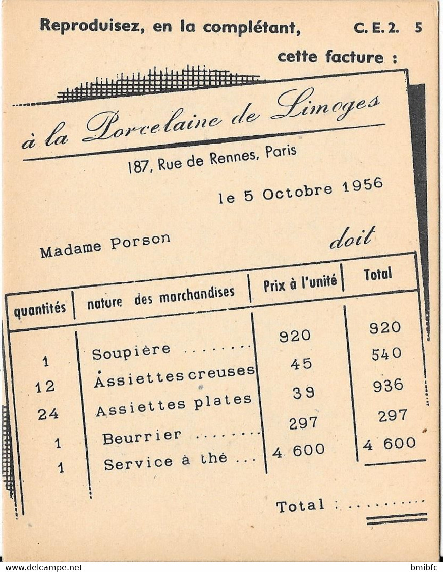 Fiche Cartonnée Thème Mathématiques - Calcul - C.E.2 -  Reproduisez, En La Complétant, Cette Facture : ............. - Learning Cards