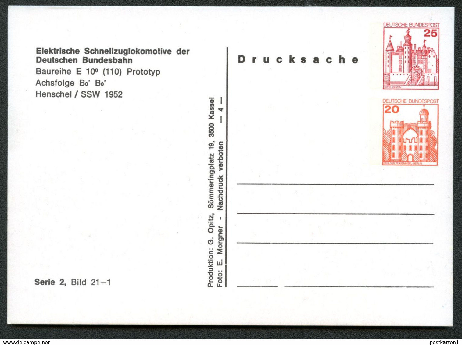 Bund PP121 B2/001 ELEKTRISCHE SCHNELLZUGLOKOMOTIVE E10 1952 1981 NGK 6,00 € - Privatpostkarten - Ungebraucht