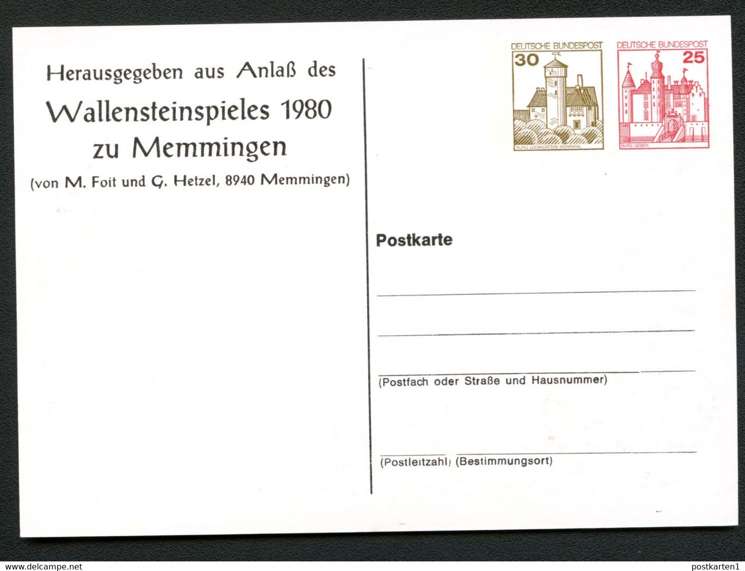 Bund PP122 C2/001 WALLENSTEINSPIEL MEMMINGEN 1980 NGK 5,00 € - Postales Privados - Nuevos