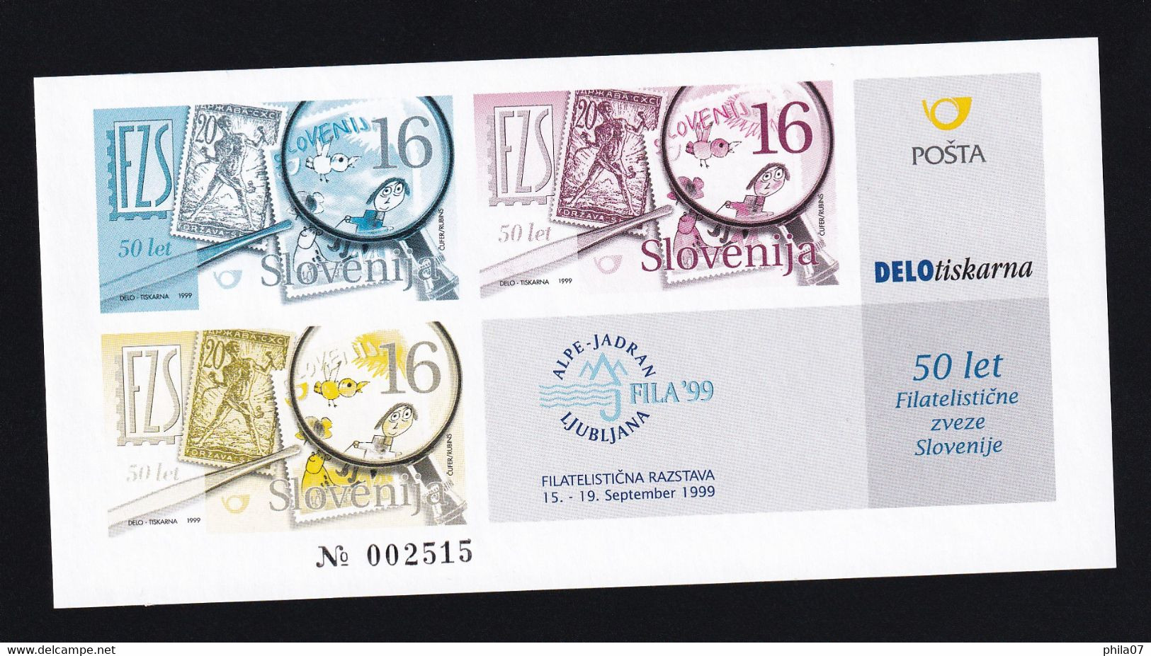 Slovenia 1999 - Mi.No. 256, Essey, '50 Years Of The Slovenian Philatelic Association' - Slovenia