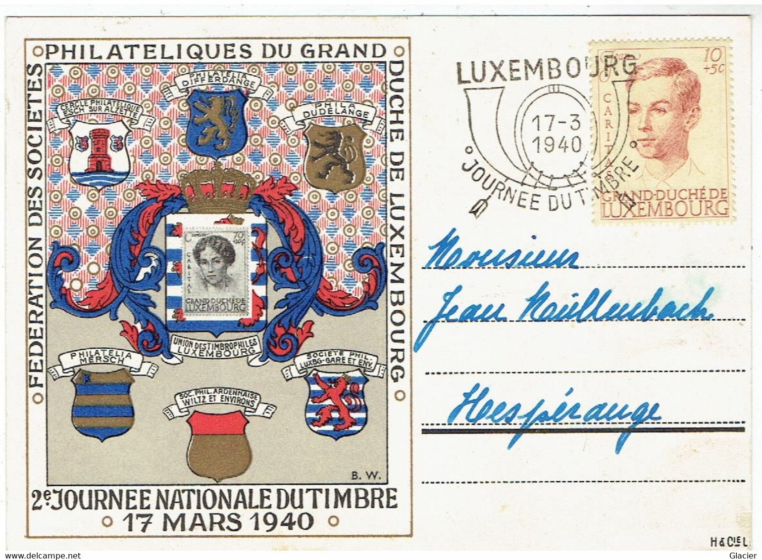 Luxembourg, 2 Journée Nationale Du Timbre 1940 - Cartoline Commemorative