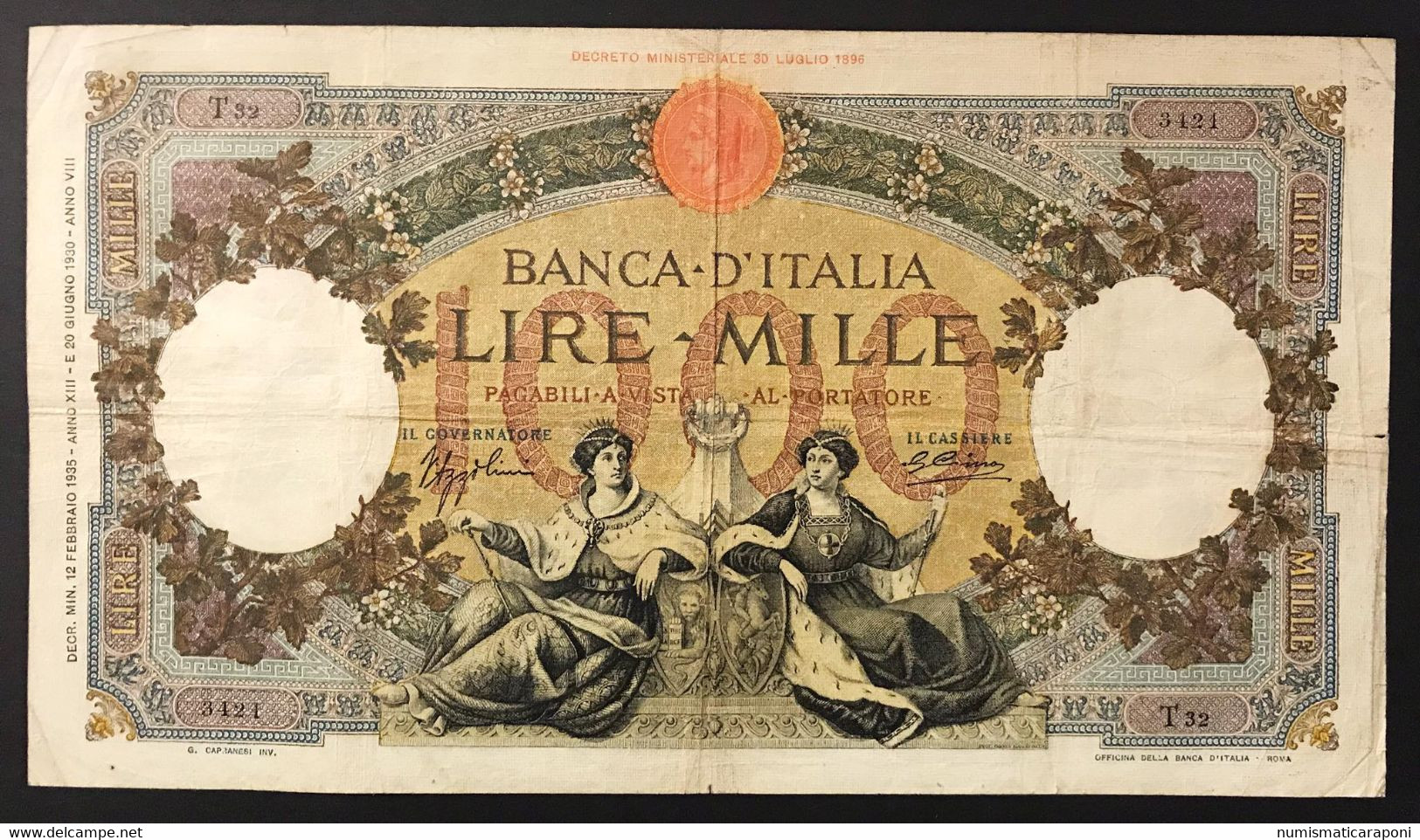 1000 LIRE Capranesi 12 02 1935 BIGLIETTO NATURALE, NON TRATTATO  LOTTO 3501 - 1.000 Lire