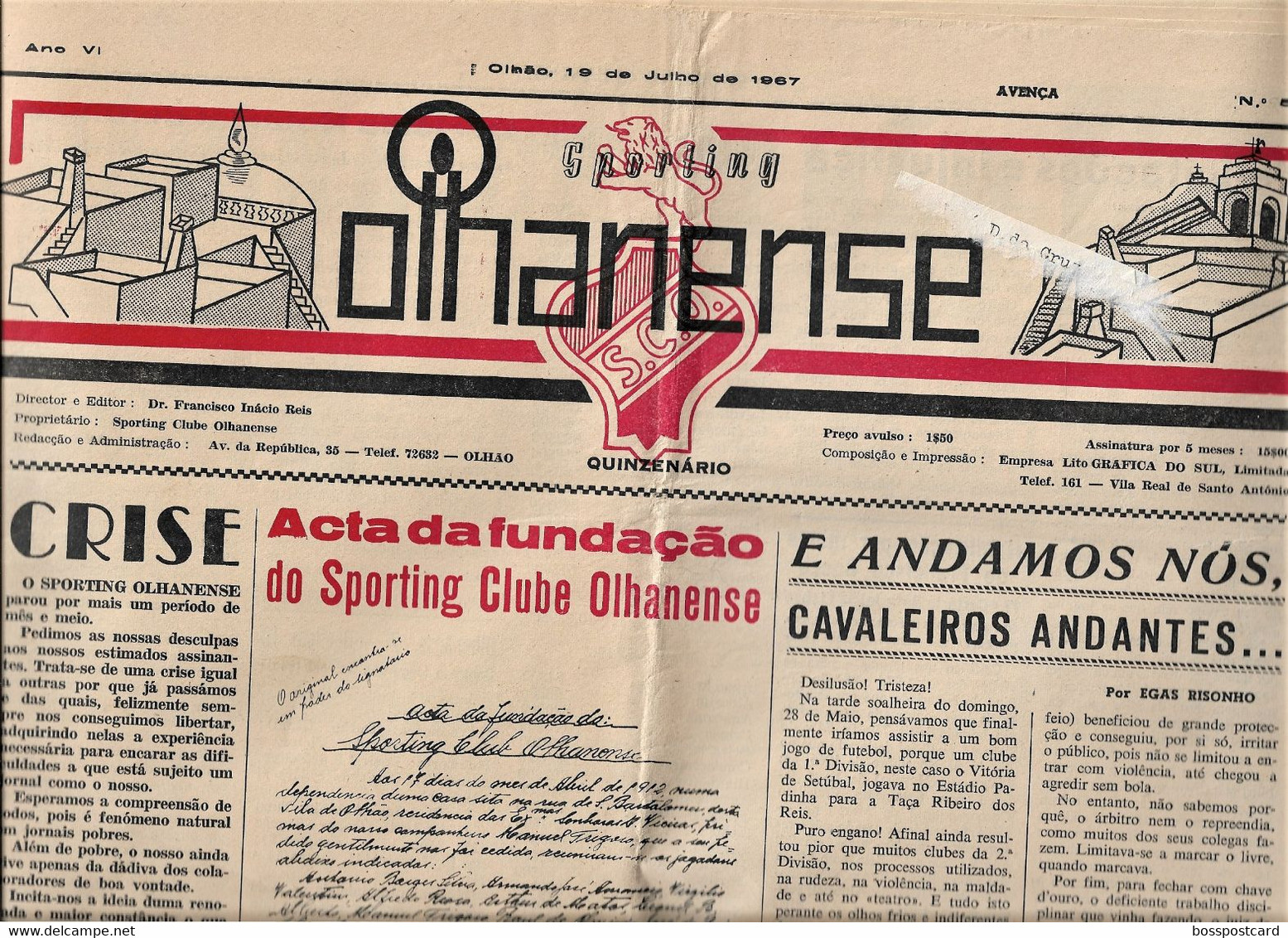 Olhão - Jornal O  Olhanense Nº 58, 19 De Julho De 1967 - Imprensa. Faro. Portugal. - Testi Generali