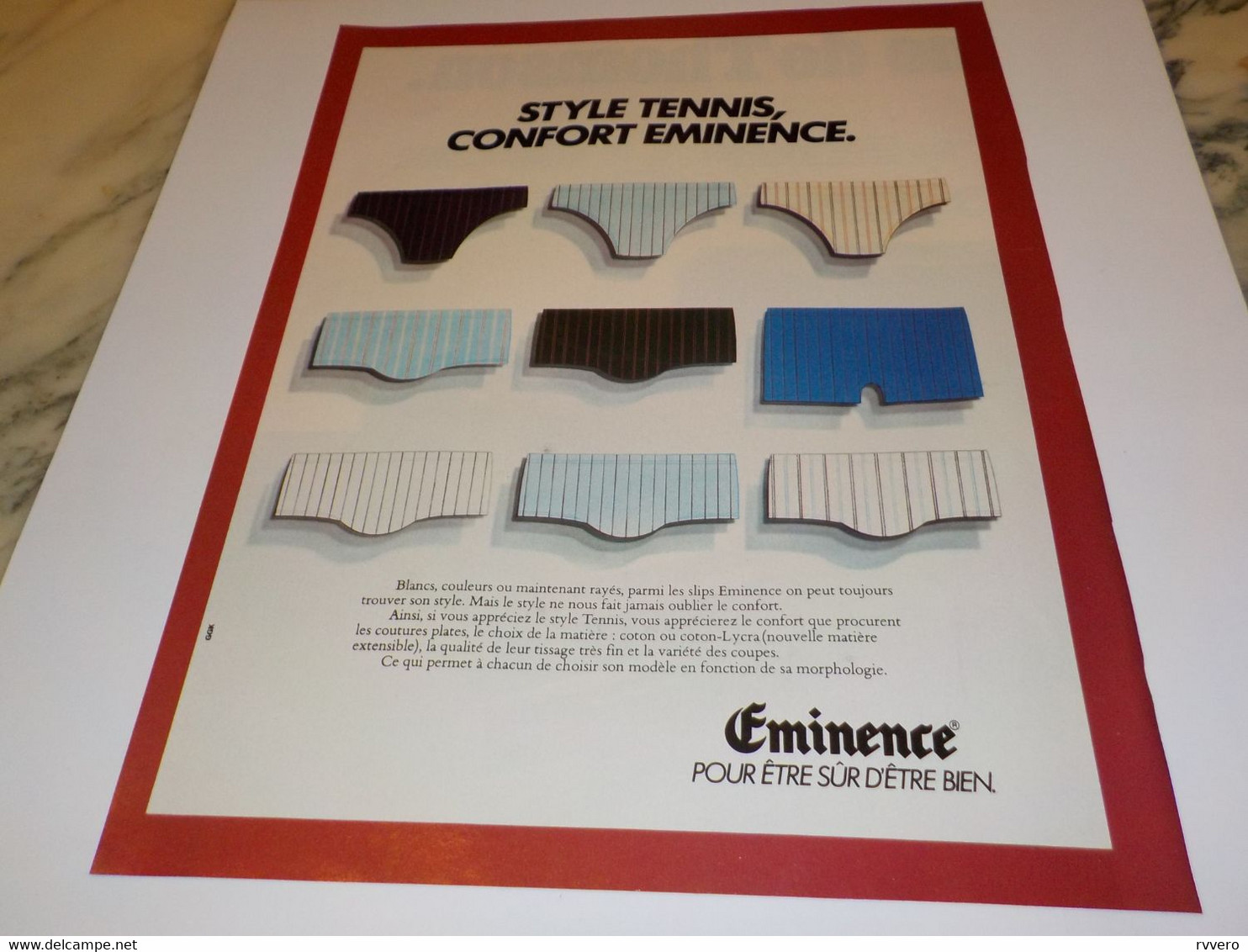 ANCIENNE PUBLICITE STYLE TENNIS CONFORT EMINENCE 1979 - Other & Unclassified
