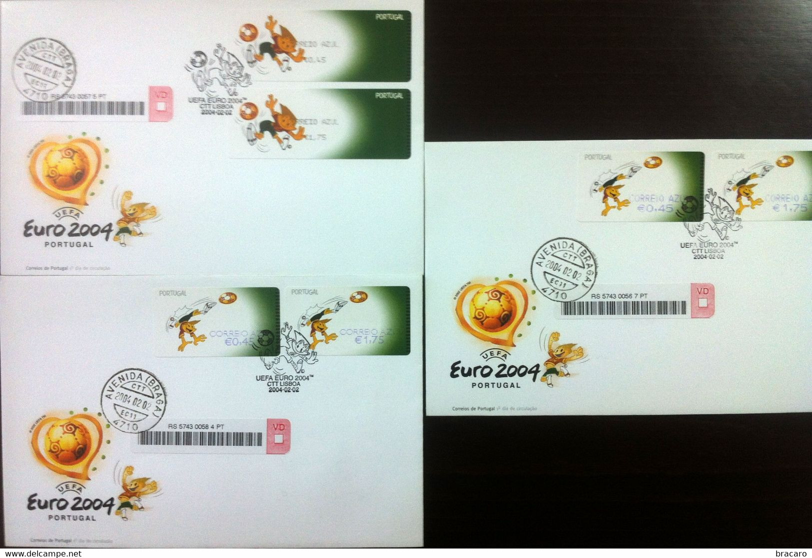 Portugal - ATM Machine Stamps - FDC (cover) X 3 - EURO'04 2004 (futebol / Football) - Registered, Cancel Braga - Maschinenstempel (EMA)