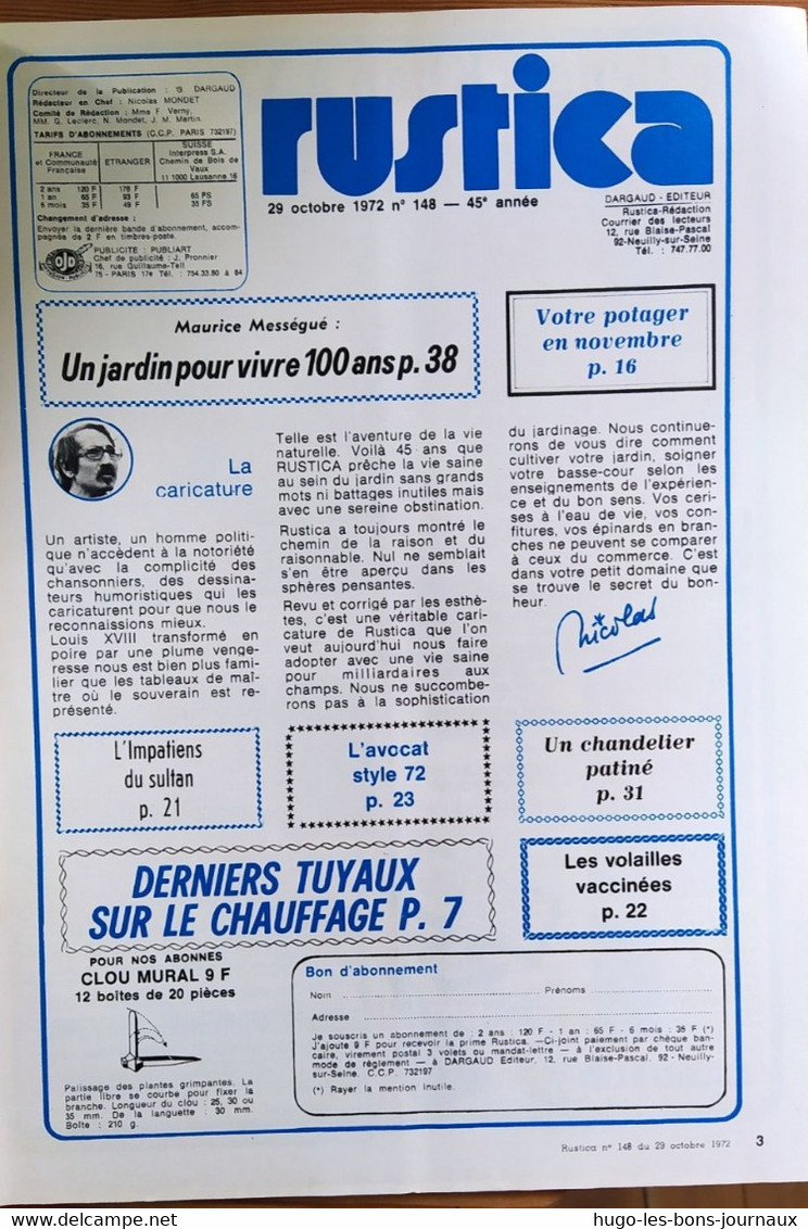 Rustica_N°148_29 Octobre 1972_les Plantes Chameau_Mességué Pour Vivre 100ans - Garten