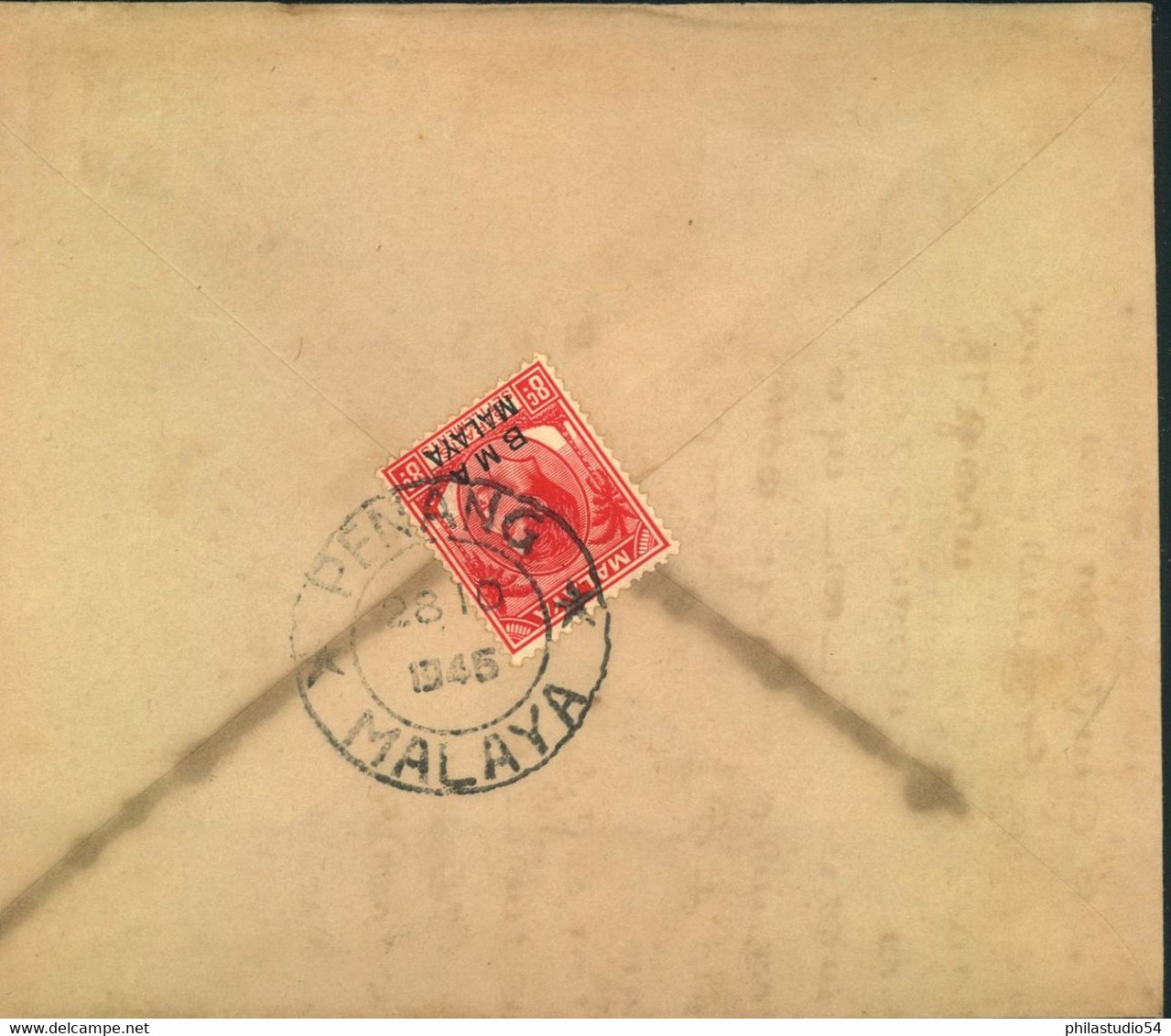 1945, Cover Franked With 8 C. With "BMA MALAYA" Imprint From PENANG 28/10 45 To Serampang - Federated Malay States