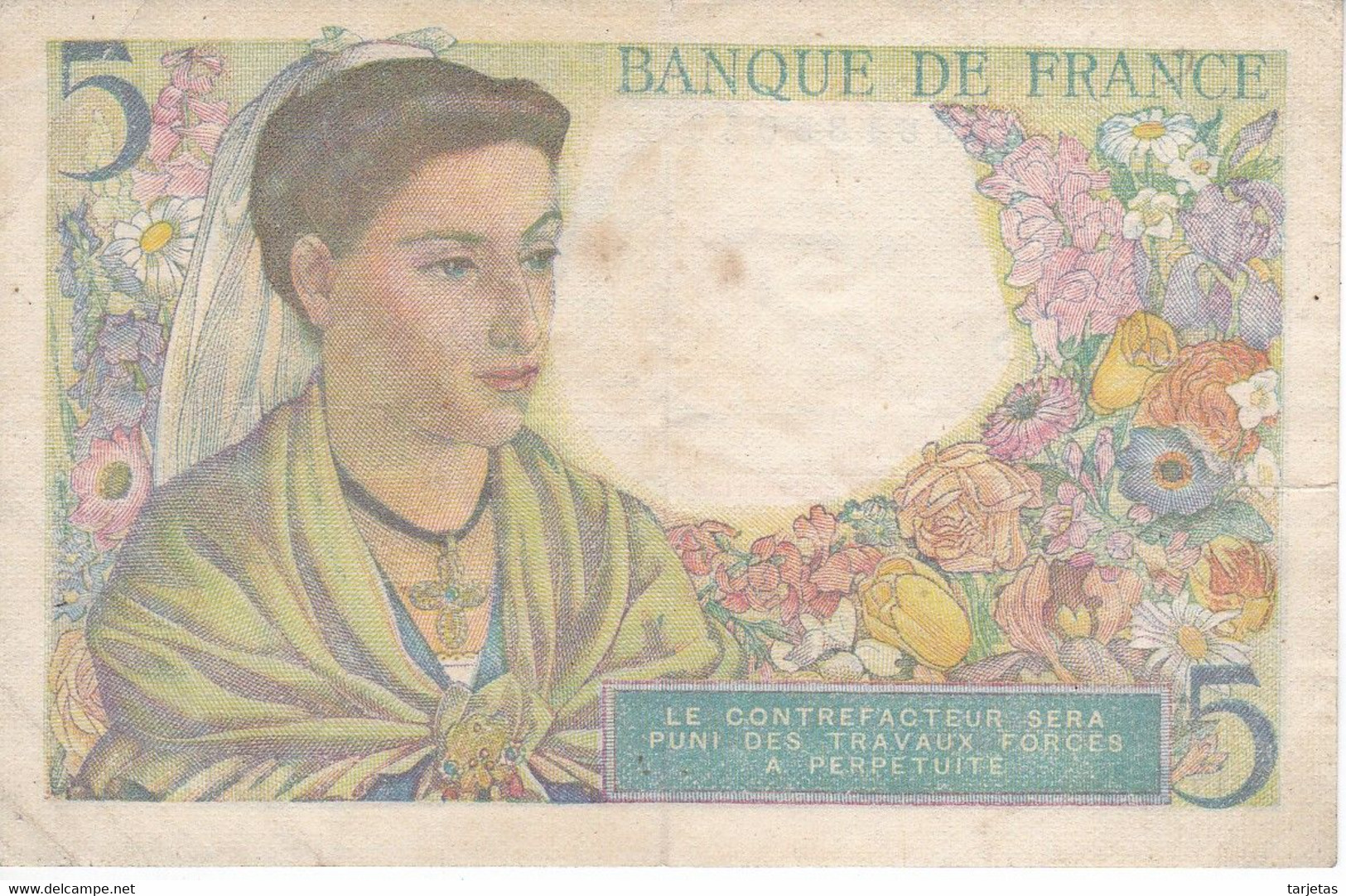 BILLETE DE FRANCIA DE 5 FRANCS DEL 5-8-1943 (BANKNOTE) BERGER - 5 F 1943-1947 ''Berger''