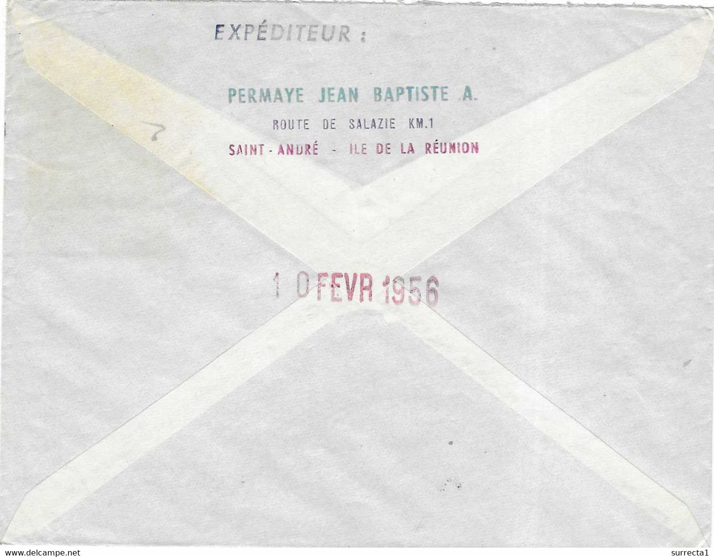 1956 / Enveloppe Avion / Cachet Saint-André / Réunion / Timbre 40 F Surchargé 8 F CFA / Exp Permaye à Saint-Anuré - Andere & Zonder Classificatie