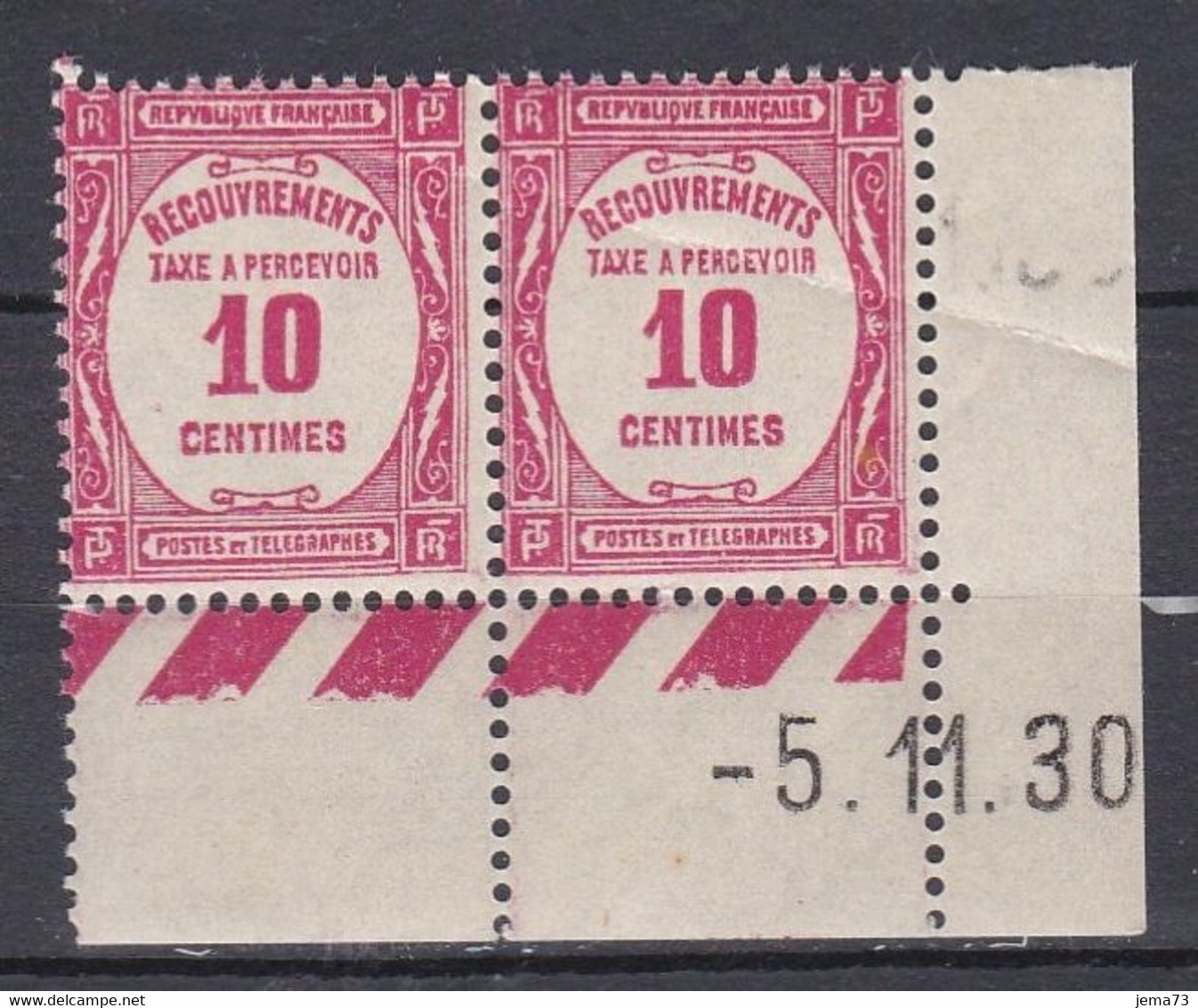 N° 56 Taxes 10c Rose Belle Paire De 2  Timbres Neuf Impeccable Sans Charnière Coins Datés 5.11.30 - Taxe