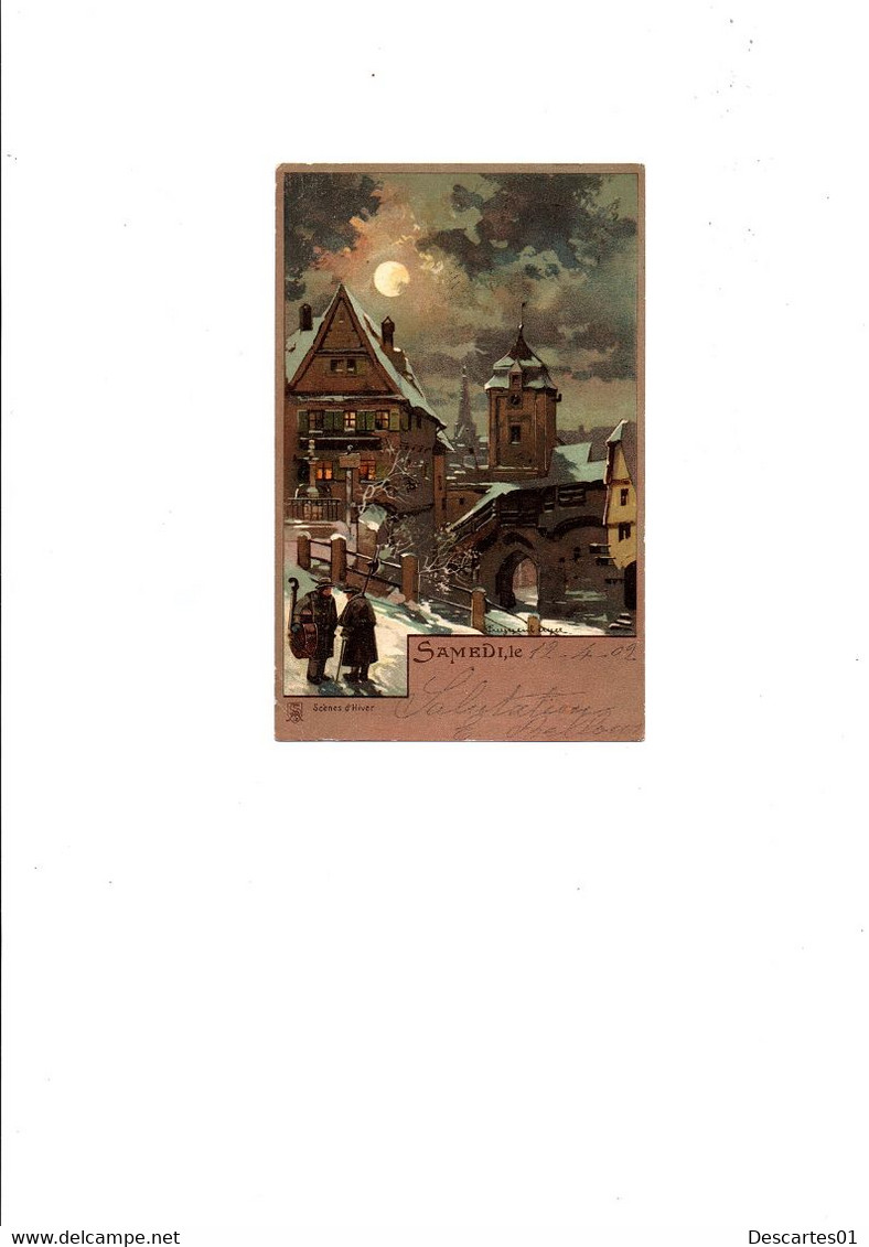 C P A ILLUSTRATION  GUGGENBERGER   " SCENES D'HIVER SAMEDI "  CIRCULEE   1905 - Guggenberger, T.