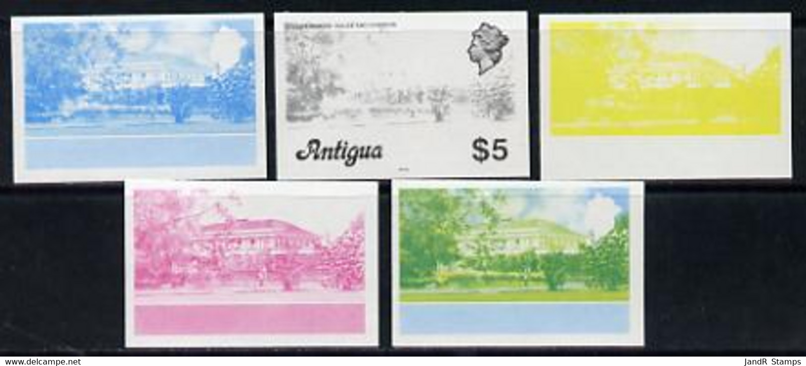 Antigua 1976 Government House $5 (with Imprint) Set Of 5 Imperf Progressive Colour Proofs - Other & Unclassified