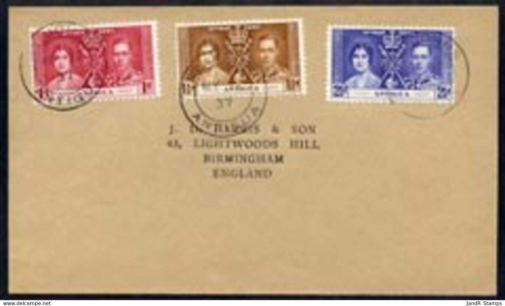 Antigua 1937 KG6 Coronation Set Of 3 On Cover With First Day Cancel Addressed To The Forger, J D Harris - Altri & Non Classificati