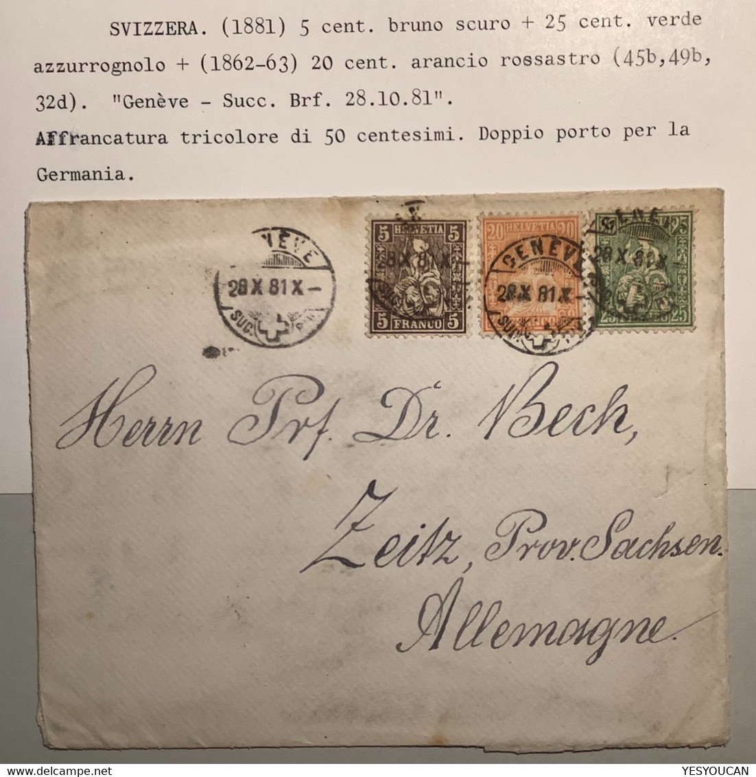 GENEVE 1881 Brief>ZEITZ SACHSEN, Deutschland 1862-78 Sitzende Helvetia(Schweiz Lettre Suisse Cover - Brieven En Documenten