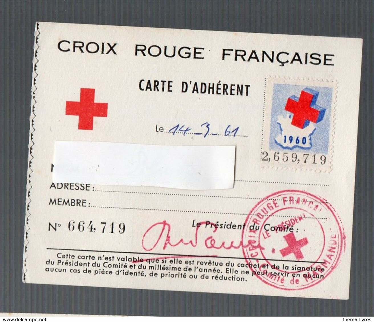 Marmande (47 Lot Et Garonne)  Carte  D'adhérent De La CROIX  ROUGE 1961 Avec 2 Vignettes (PPP28695) - Croce Rossa