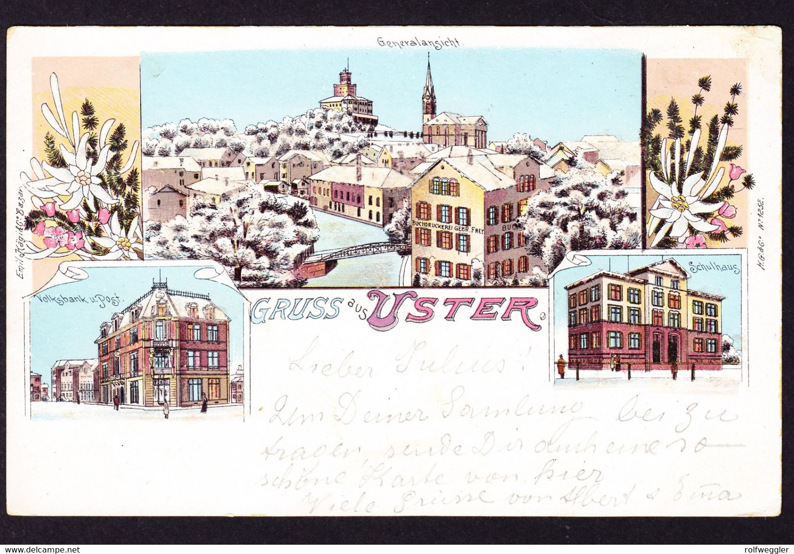 1900 Gelaufene Winter-Litho AK, Gruss Aus Uster. Gestempelt Uster Und Esslingen ZH. - Uster