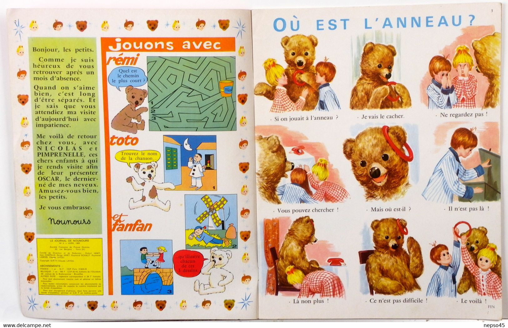 Le Journal De Nounours.bonne Nuit Les Petits.numéro 2 Avril 1965. - Collection Lectures Et Loisirs