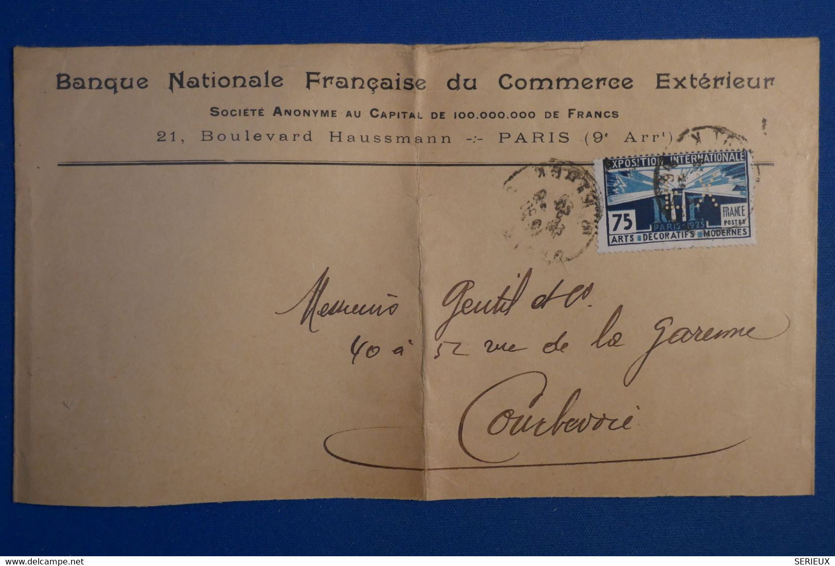 R29 FRANCE BELLE LETTRE   PERFORATED 1926 PARIS POUR COURBEVOIE +T.P PERFORE +BANQ. FR ET IT+ AFFRANCH INTERESSANT - Other & Unclassified