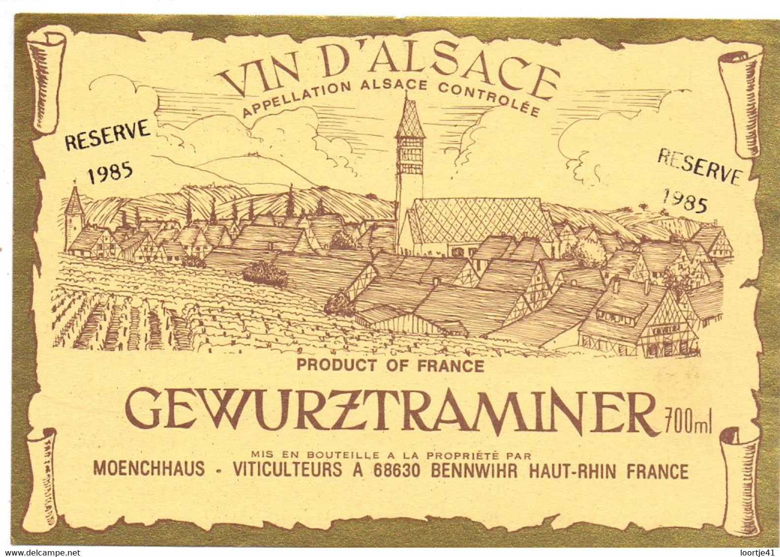 Etiket Etiquette - Vin Wijn - Alsace - Gewurztraminer - 1985 - Gewurztraminer