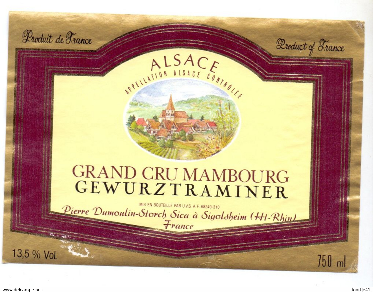 Etiket Etiquette - Vin Wijn - D' Alsace - Gewurztraminer Grand Cru Mambourg - Gewurztraminer