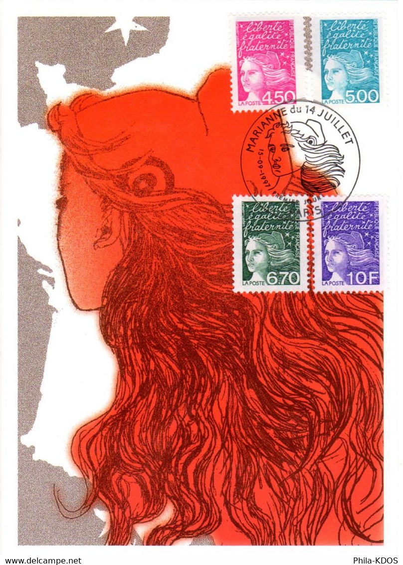 " MARIANNE DU 14 JUILLET / DE LUQUET " Sur 3 Cartes Maximum De 1997. N° YT 3086 à 3097  Parfait état. CM - 1997-2004 Marianne Van De 14de Juli