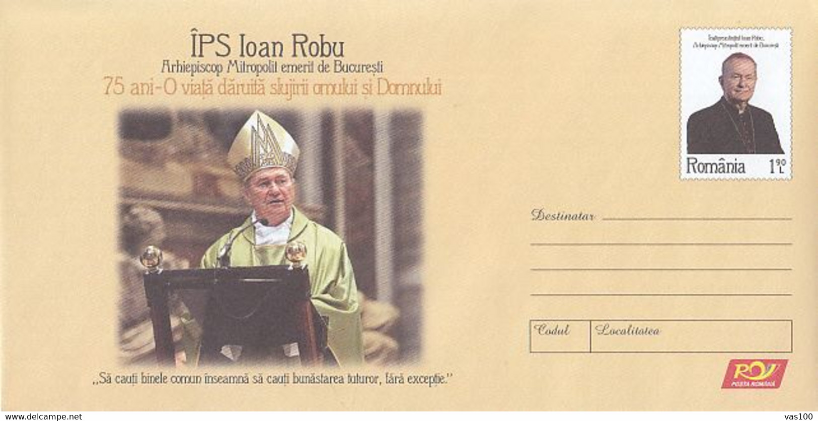 RELIGION, CATHOLIC, ARCHBISHOP IOAN ROBU, COVER STATIONERY, ENTIER POSTAL, 2020, ROMANIA - Theologians