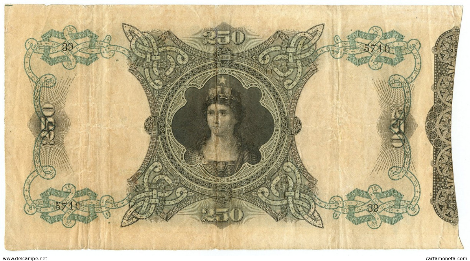 250 LIRE BIGLIETTO CONSORZIALE REGNO D'ITALIA 30/04/1874 BB - Biglietti Consorziale