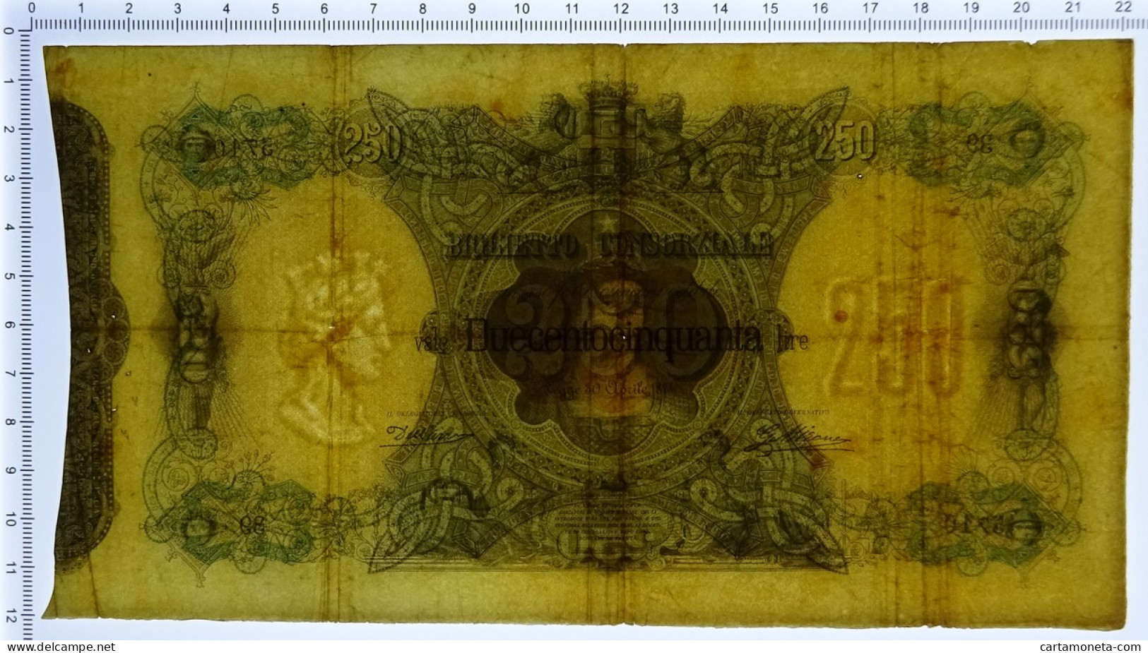 250 LIRE BIGLIETTO CONSORZIALE REGNO D'ITALIA 30/04/1874 BB - Biglietti Consorziale