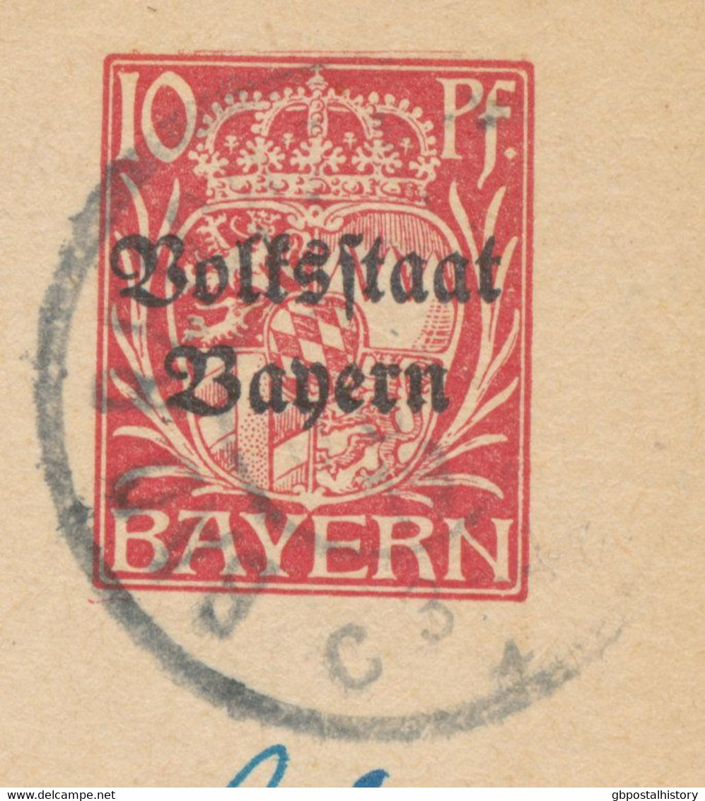 BAYERN ORTSSTEMPEL BAD REICHENHALL K2 1919 Auf 10 Pf Volksstaat Bayern GA - Postal  Stationery