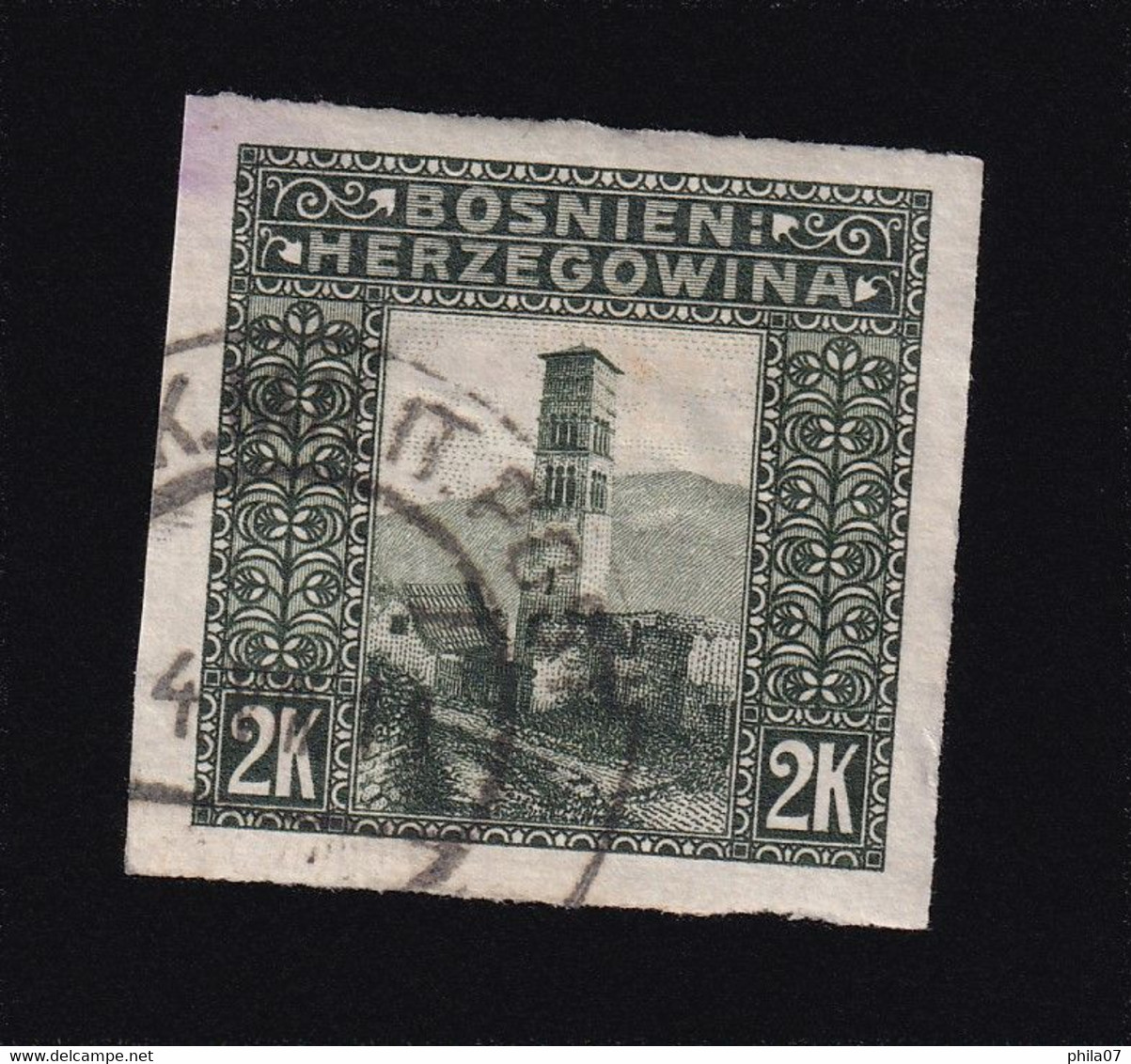 BOSNIA AND HERZEGOVINA - Landscape Stamp 2 Krune, Imperforate Stamp, Cancelled - Bosnia Erzegovina